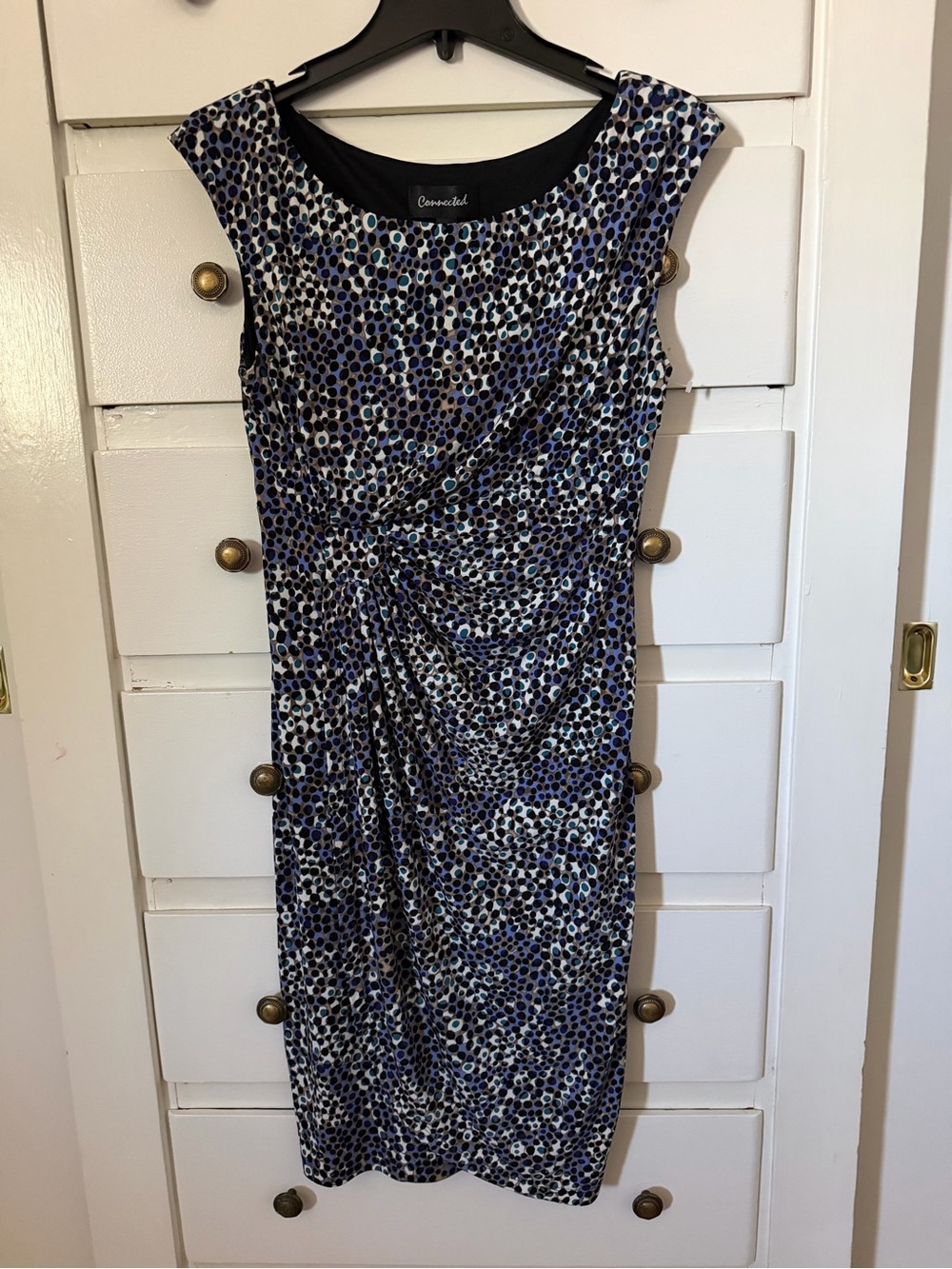 connected apparel Blue & Black Printed Ruched Midi Dress